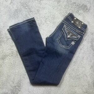 Miss Me Jeans Women's 26x33 Signature Boot Rhinestone Flap Pockets Bootcut